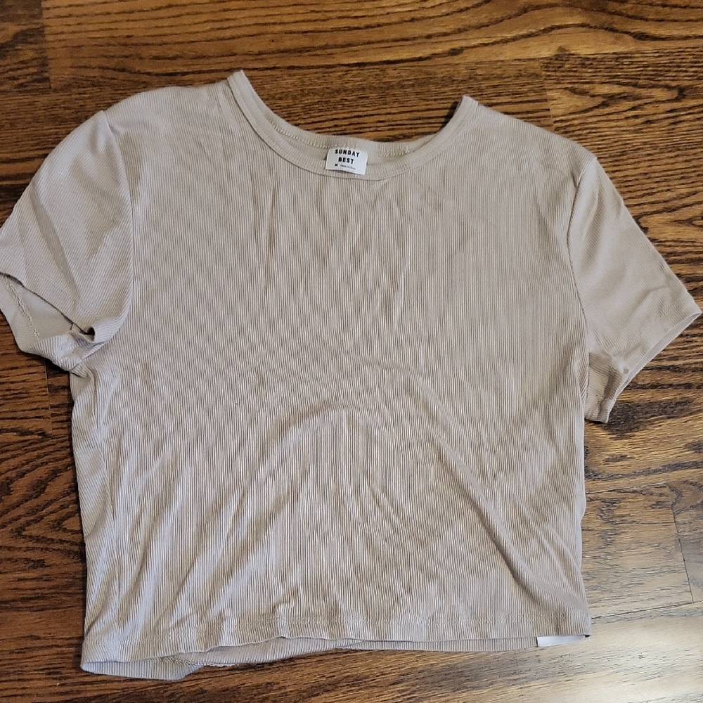 Sunday Best Cropped Ribbed Tee in Light Beige